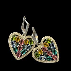 NEW Assorted semi precious stones & .925 silver heart earrings